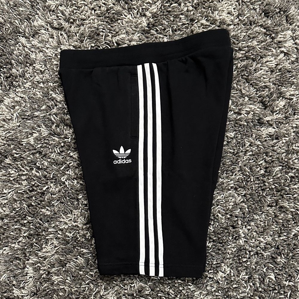 New Adidas Black Terry Cloth Athletic Shorts with White Accents stripes